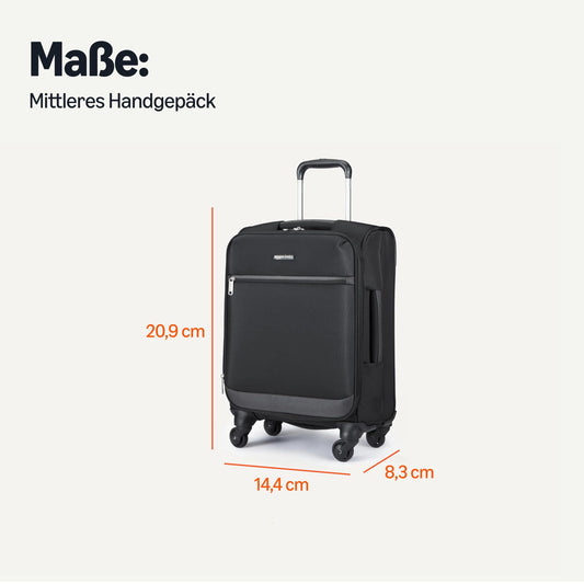 Amazon Basics Reisekoffer 53 cm Schwarz, weicher Trolley