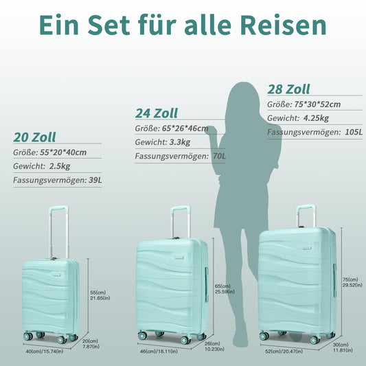 KONO Handgepäck Trolley Minzgrün, 4 Rollen Hartschale